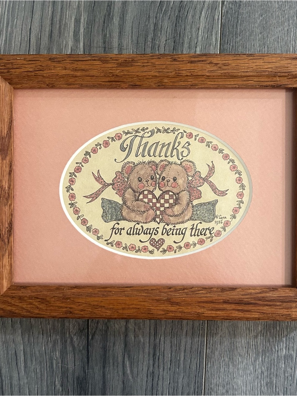 Cottagecore GrannyCore Thank You Bear Framed Artwork - Pink and Brown